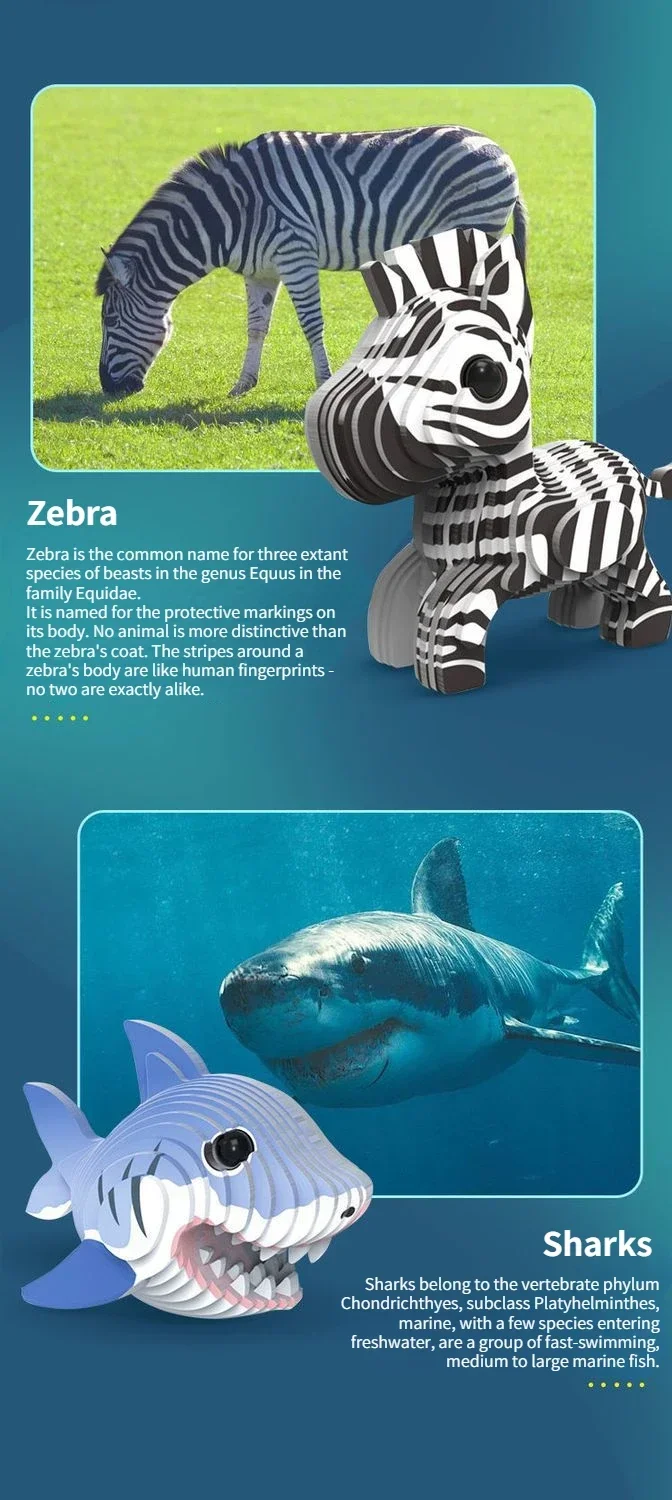 Children's 3D Puzzle Kindergarten Animal Puzzle Intelligence Early Education Toys Dinosaur Animal Model Paper 3-4-5-6 Years Old
