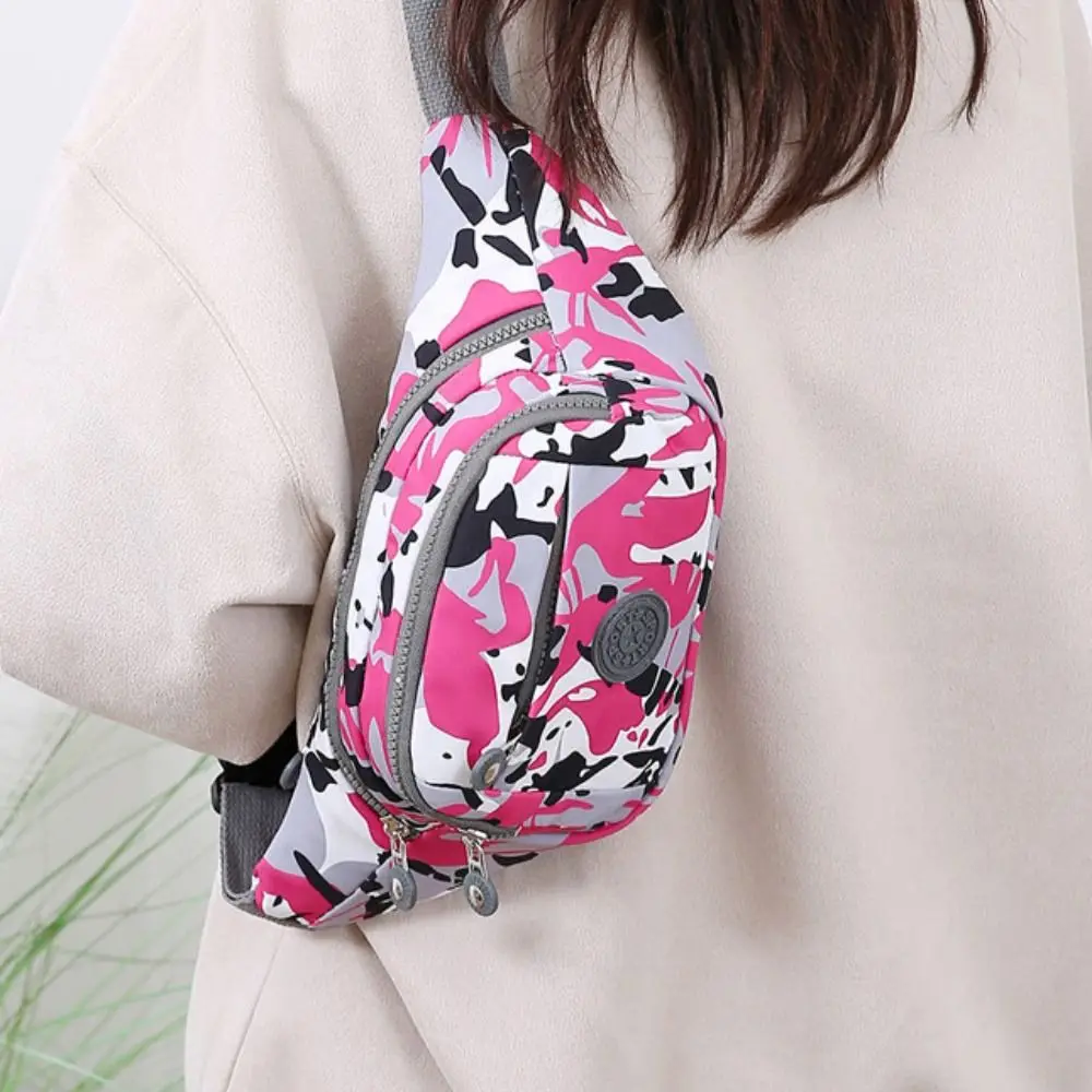 Fashion Flower Pattern Waist Bag Waterproof Multi-Pocket Chest Bag Nylon Large Capacity Fanny Pack
