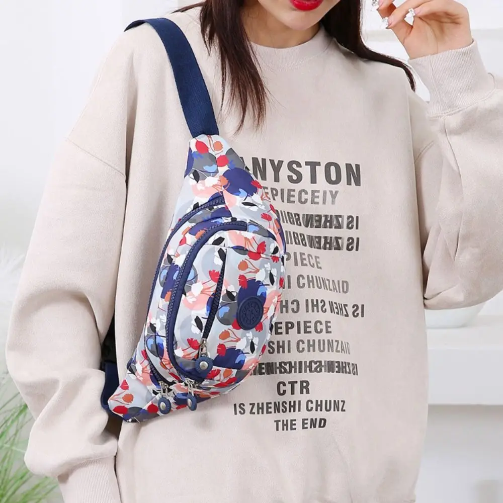 Fashion Flower Pattern Waist Bag Waterproof Multi-Pocket Chest Bag Nylon Large Capacity Fanny Pack