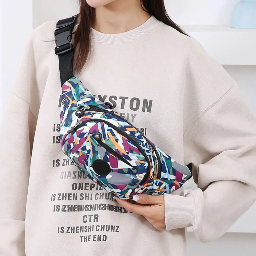 Fashion Flower Pattern Waist Bag Waterproof Multi-Pocket Chest Bag Nylon Large Capacity Fanny Pack