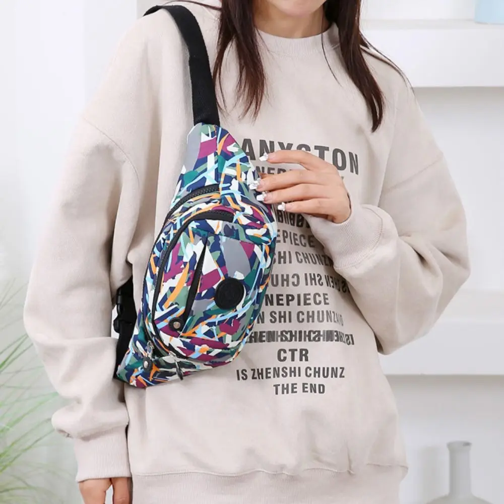Fashion Flower Pattern Waist Bag Waterproof Multi-Pocket Chest Bag Nylon Large Capacity Fanny Pack
