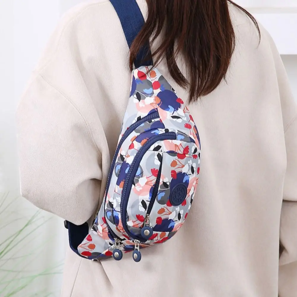 Fashion Flower Pattern Waist Bag Waterproof Multi-Pocket Chest Bag Nylon Large Capacity Fanny Pack