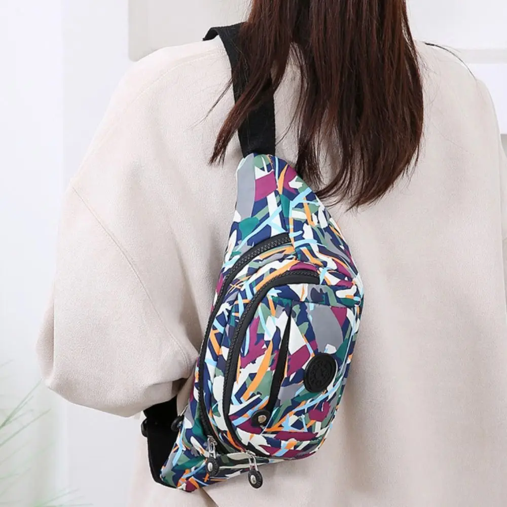 Fashion Flower Pattern Waist Bag Waterproof Multi-Pocket Chest Bag Nylon Large Capacity Fanny Pack