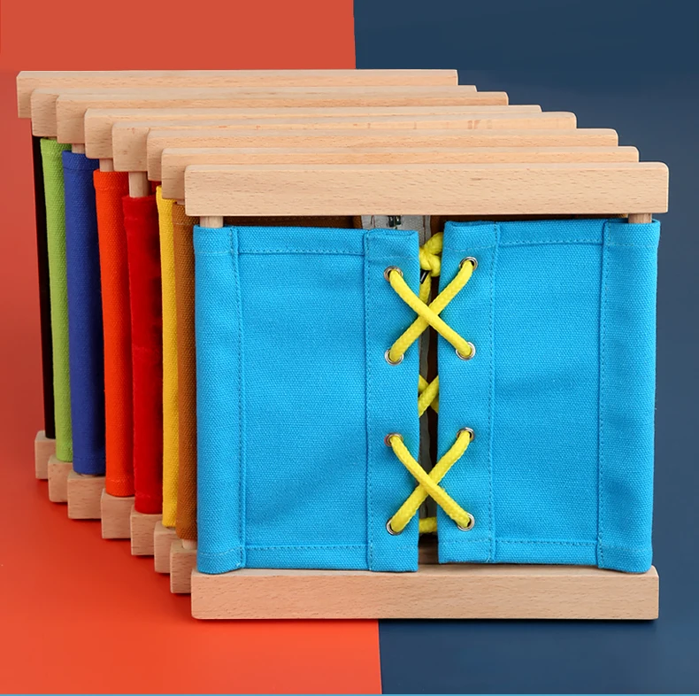 Kids Toy Montessori Baby Dressing Frame Practical Life Teaching Learning Educational Preschool Training Solid Wood with Cloth