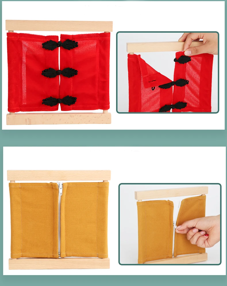 Kids Toy Montessori Baby Dressing Frame Practical Life Teaching Learning Educational Preschool Training Solid Wood with Cloth