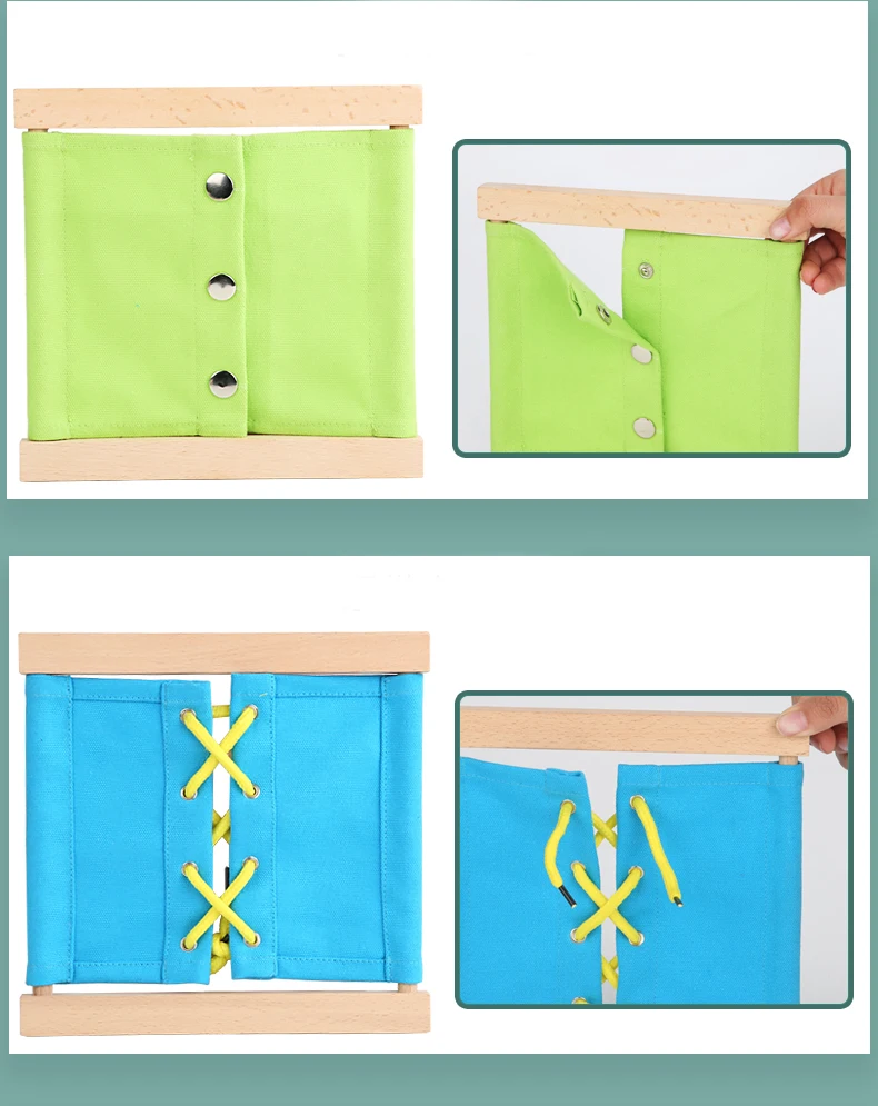 Kids Toy Montessori Baby Dressing Frame Practical Life Teaching Learning Educational Preschool Training Solid Wood with Cloth