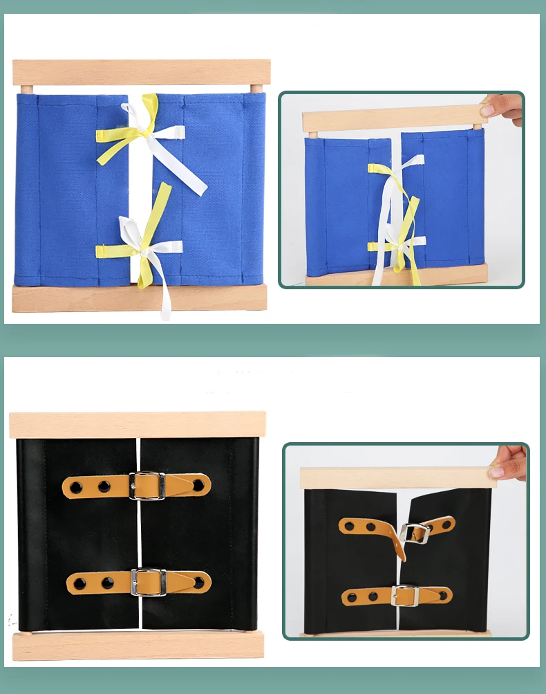 Kids Toy Montessori Baby Dressing Frame Practical Life Teaching Learning Educational Preschool Training Solid Wood with Cloth