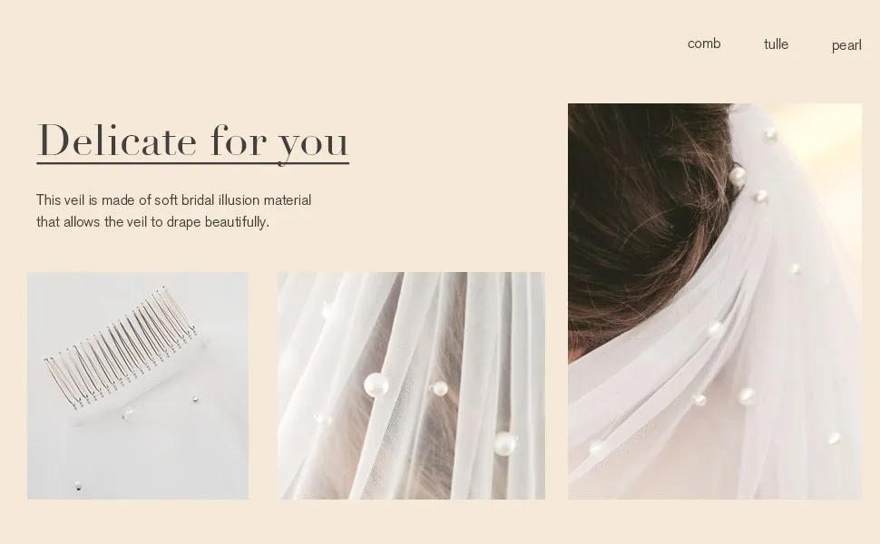 YouLaPan V05 Luxury Bridal Tulle Bridal Veil Pearl Wedding Veil with Hair Comb 1 Tier Long Wedding Veil Cathedral Wedding Veil