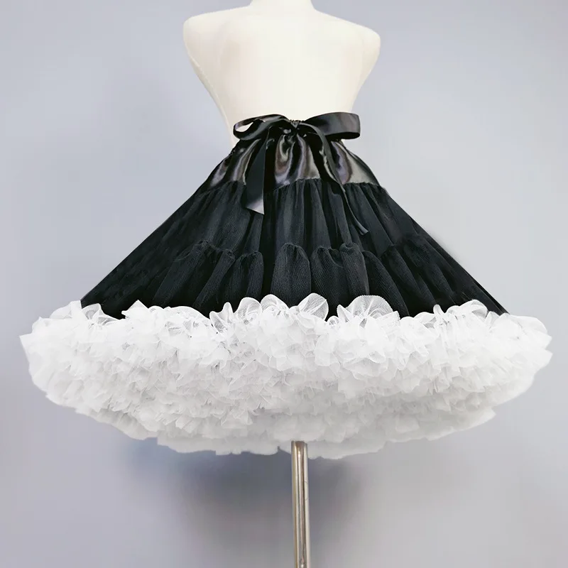 HOT Petticoats Lolita Cosplay Bridal Crinoline Lady Girls Underskirt for Party White Black Ballet Dance Skirt Tutu