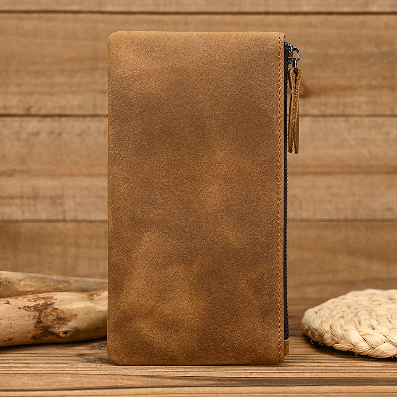 Luufan Leather Men Clutch Wallet Genuine Leather Zipper Business Men Day Bag Large Capacity Card Holder Purse Man Phone Pouth