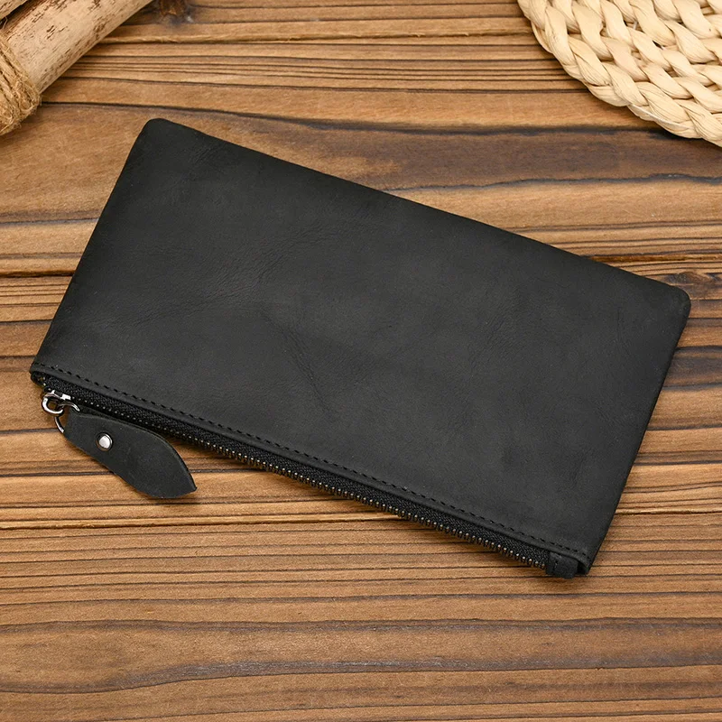 Luufan Leather Men Clutch Wallet Genuine Leather Zipper Business Men Day Bag Large Capacity Card Holder Purse Man Phone Pouth