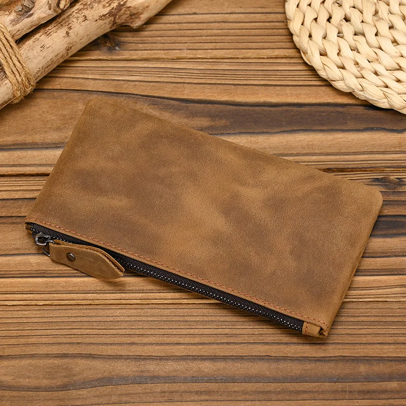 Luufan Leather Men Clutch Wallet Genuine Leather Zipper Business Men Day Bag Large Capacity Card Holder Purse Man Phone Pouth