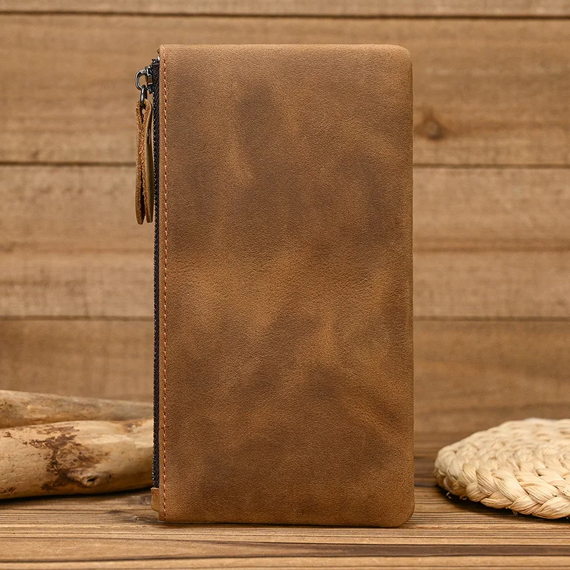 Luufan Leather Men Clutch Wallet Genuine Leather Zipper Business Men Day Bag Large Capacity Card Holder Purse Man Phone Pouth