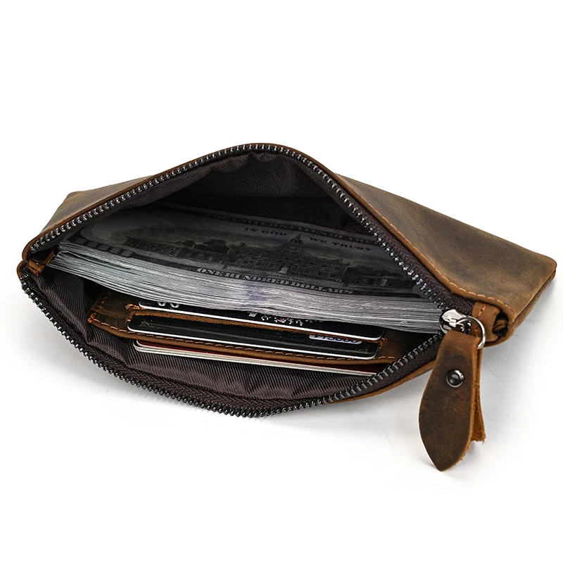 Luufan Leather Men Clutch Wallet Genuine Leather Zipper Business Men Day Bag Large Capacity Card Holder Purse Man Phone Pouth