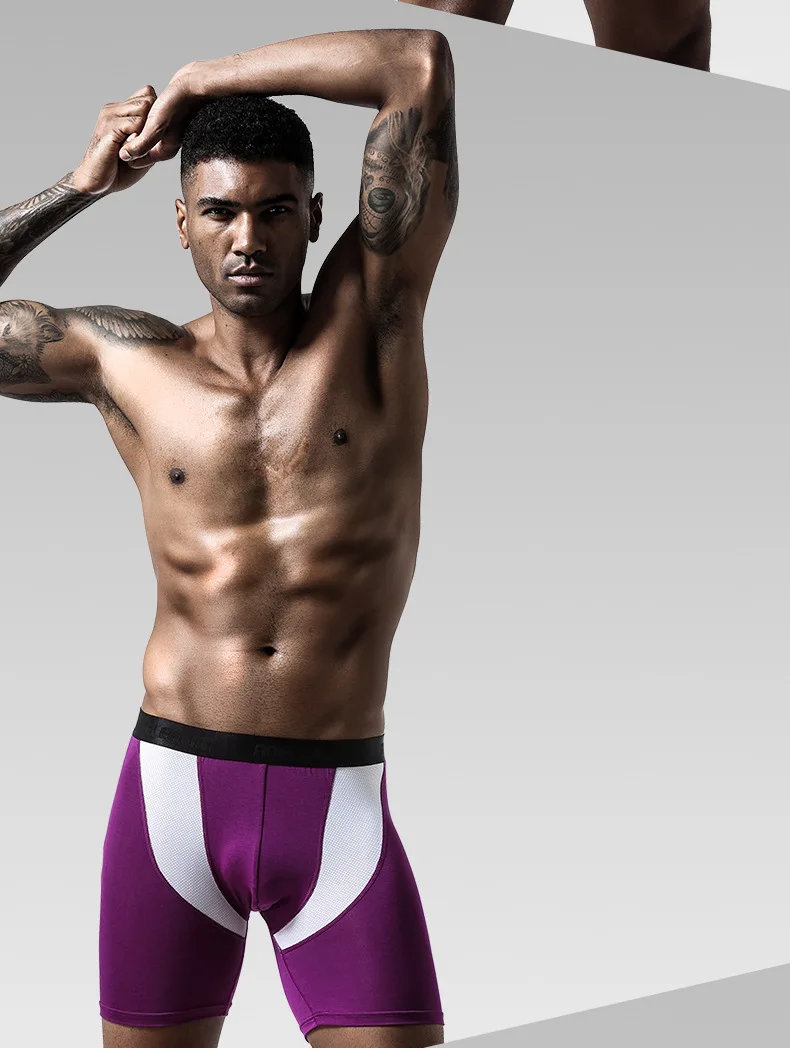 Men's Boxer Shorts Modal Mesh Underwear Boxers Briefs Solid Sports Extended Underpants Male Men's Long Panties Plus Size L-5XL