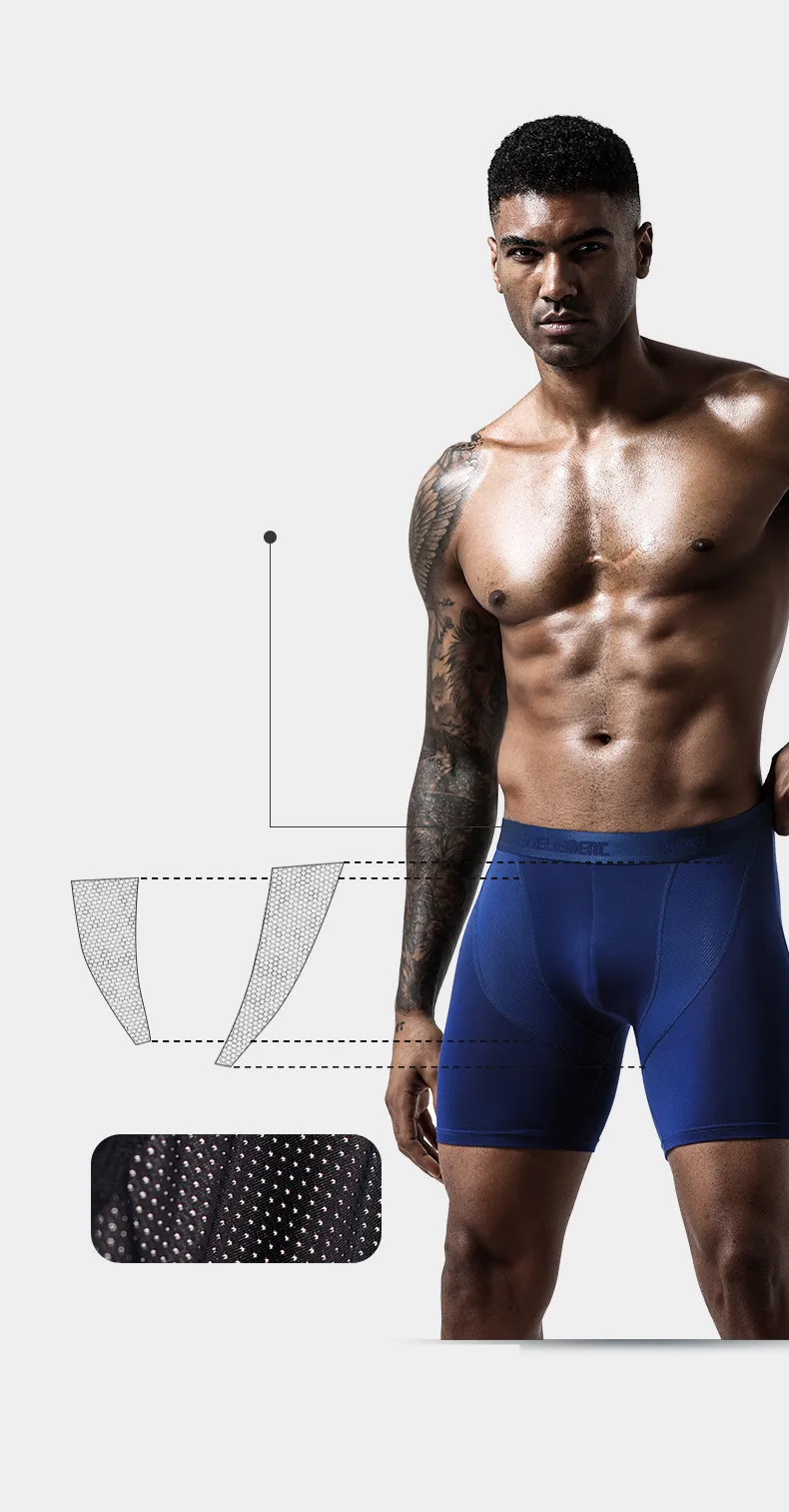 Men's Boxer Shorts Modal Mesh Underwear Boxers Briefs Solid Sports Extended Underpants Male Men's Long Panties Plus Size L-5XL