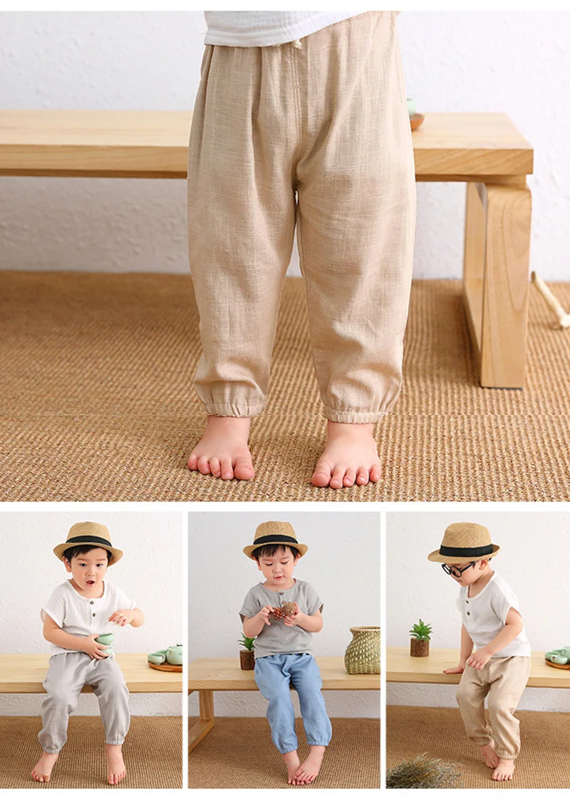 Children's Cotton And Linen Trousers Spring And Summer Thin Boys And Girls Linen Pant Baby Harem Pants WT620