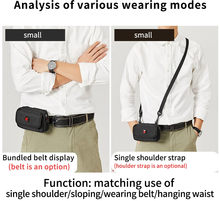 JANGEAR Horizontal Canvas Dual Cell Phone Holster Smartphone Belt Pouch Mens Versatile Zipper Belt Loop Pouch Shoulder Bag