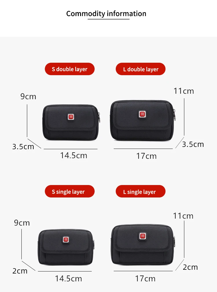 JANGEAR Horizontal Canvas Dual Cell Phone Holster Smartphone Belt Pouch Mens Versatile Zipper Belt Loop Pouch Shoulder Bag