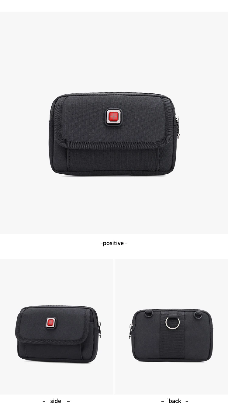 JANGEAR Horizontal Canvas Dual Cell Phone Holster Smartphone Belt Pouch Mens Versatile Zipper Belt Loop Pouch Shoulder Bag