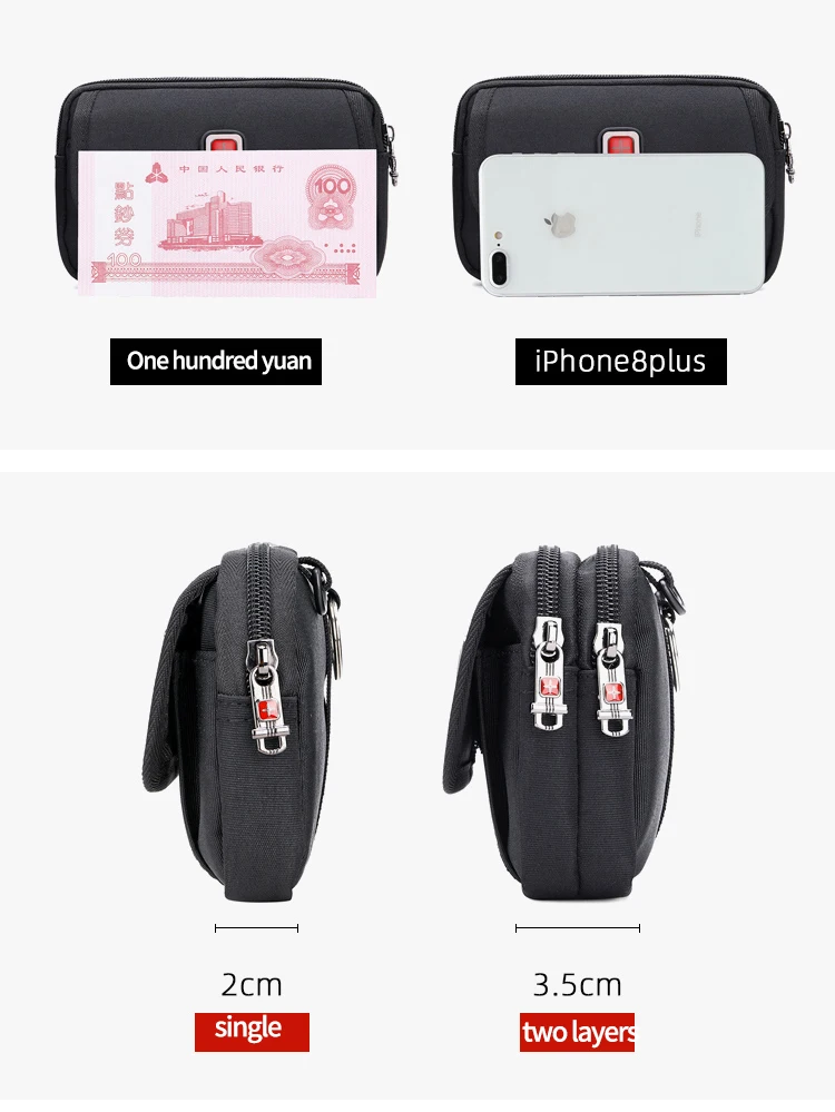 JANGEAR Horizontal Canvas Dual Cell Phone Holster Smartphone Belt Pouch Mens Versatile Zipper Belt Loop Pouch Shoulder Bag