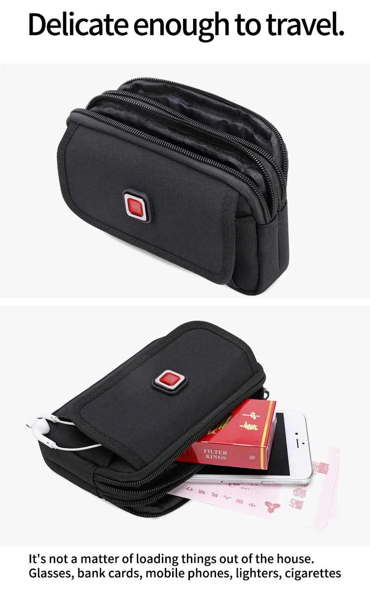 JANGEAR Horizontal Canvas Dual Cell Phone Holster Smartphone Belt Pouch Mens Versatile Zipper Belt Loop Pouch Shoulder Bag