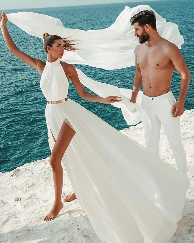 Wedding Dress Simple Beach 2026 Sexy Backless A Line Ivory White Chiffon Halter Neck Gowns Long Dresses Formal Party Customized