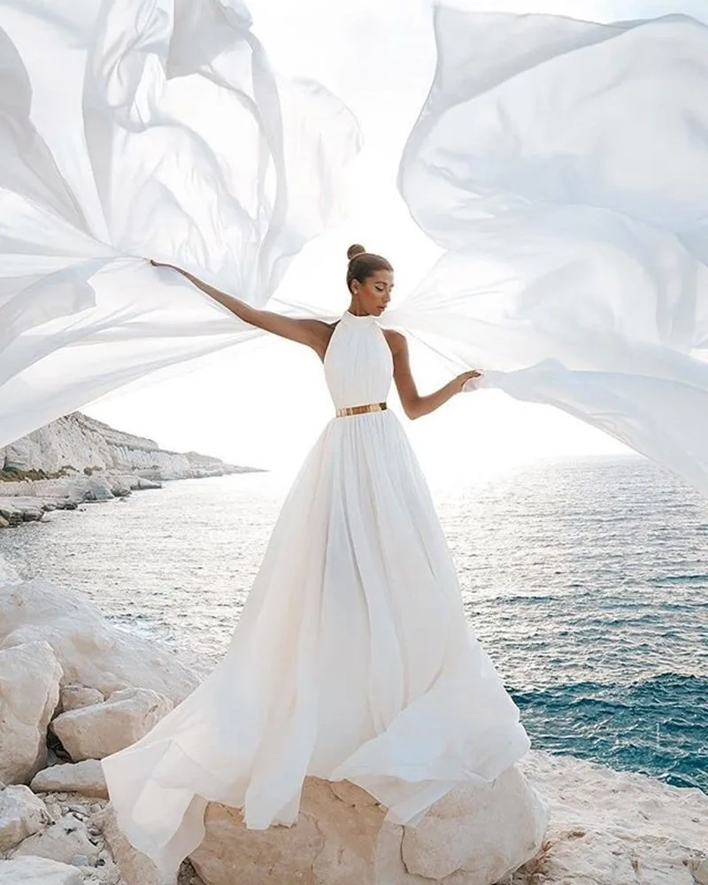 Wedding Dress Simple Beach 2026 Sexy Backless A Line Ivory White Chiffon Halter Neck Gowns Long Dresses Formal Party Customized