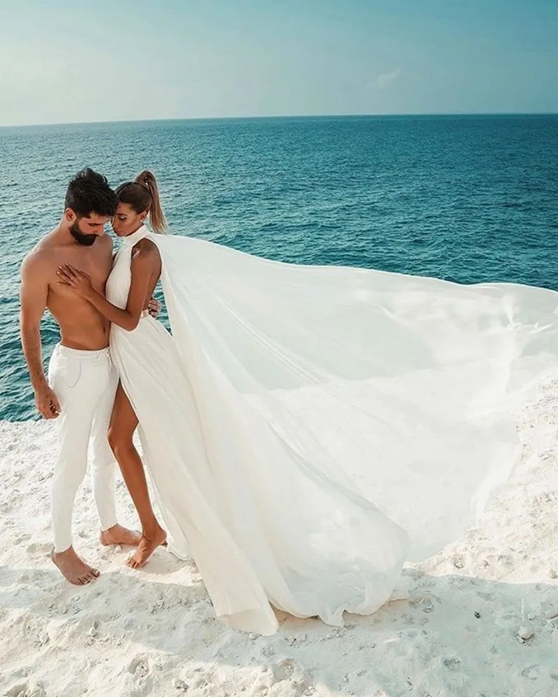 Wedding Dress Simple Beach 2026 Sexy Backless A Line Ivory White Chiffon Halter Neck Gowns Long Dresses Formal Party Customized