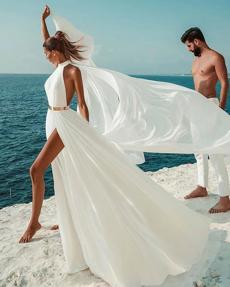 Wedding Dress Simple Beach 2026 Sexy Backless A Line Ivory White Chiffon Halter Neck Gowns Long Dresses Formal Party Customized