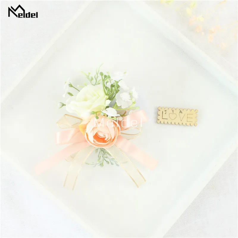 Pink Floral Wrist Corsage Bracelets Ribbon Rose Bridesmaid Groom Hand Flowers Wedding Boutonnieres Marriage Prom Accessories