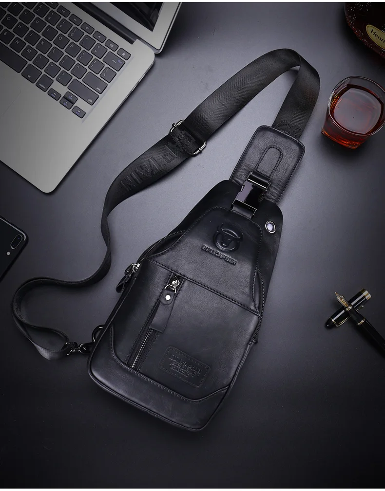 BULLCAPTAIN Fashion Men's Shoulder Bags Leather Chest Bag Men Casual Business Cross Body Bag's Short-Distance Travel Bages
