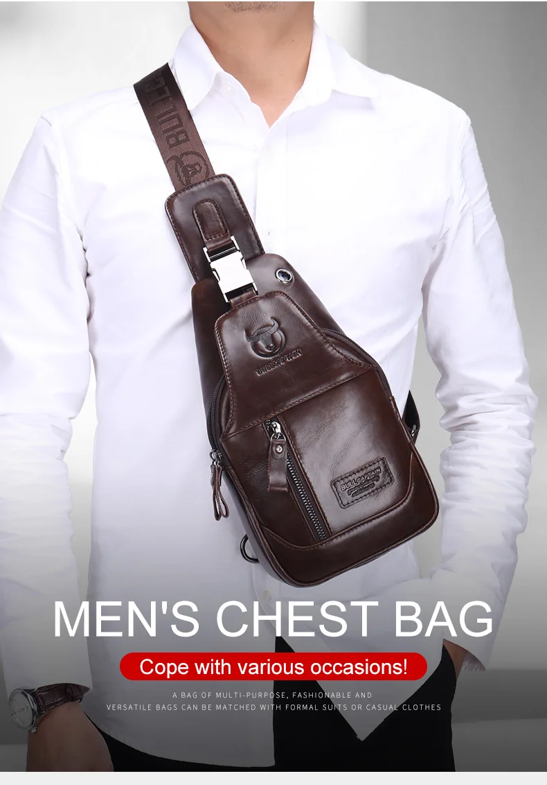 BULLCAPTAIN Fashion Men's Shoulder Bags Leather Chest Bag Men Casual Business Cross Body Bag's Short-Distance Travel Bages