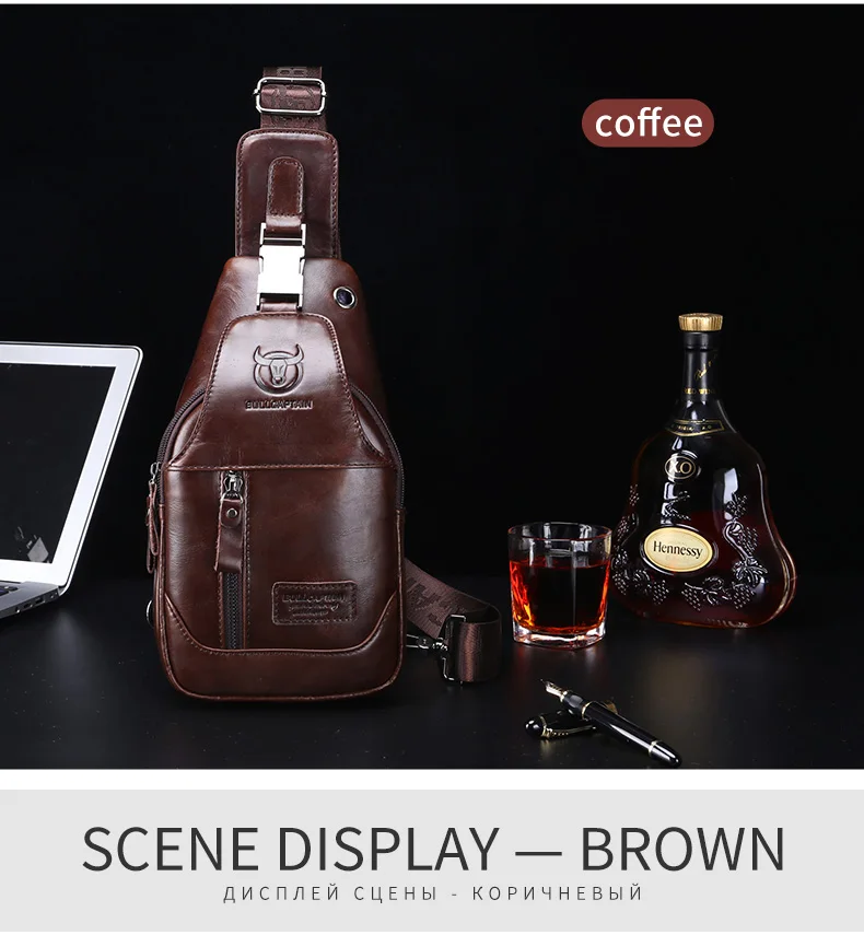 BULLCAPTAIN Fashion Men's Shoulder Bags Leather Chest Bag Men Casual Business Cross Body Bag's Short-Distance Travel Bages