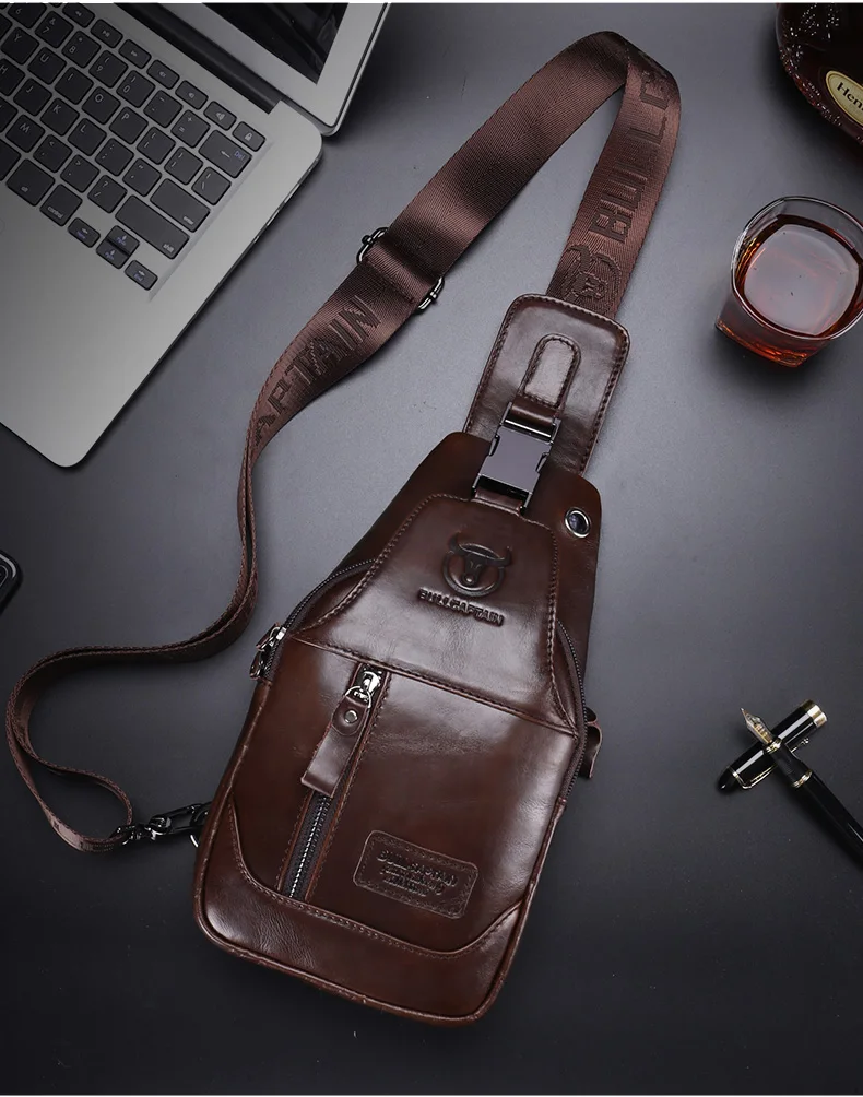 BULLCAPTAIN Fashion Men's Shoulder Bags Leather Chest Bag Men Casual Business Cross Body Bag's Short-Distance Travel Bages