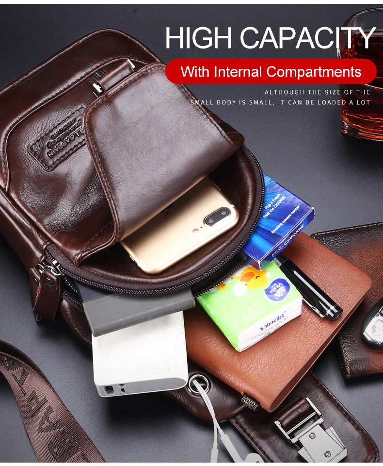 BULLCAPTAIN Fashion Men's Shoulder Bags Leather Chest Bag Men Casual Business Cross Body Bag's Short-Distance Travel Bages