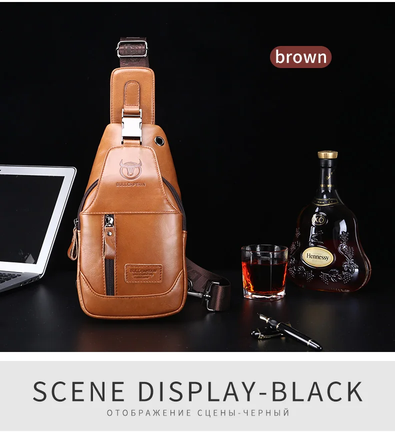 BULLCAPTAIN Fashion Men's Shoulder Bags Leather Chest Bag Men Casual Business Cross Body Bag's Short-Distance Travel Bages