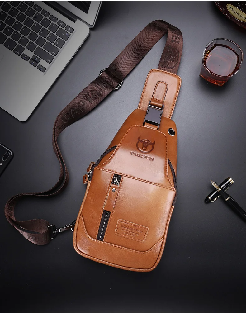 BULLCAPTAIN Fashion Men's Shoulder Bags Leather Chest Bag Men Casual Business Cross Body Bag's Short-Distance Travel Bages