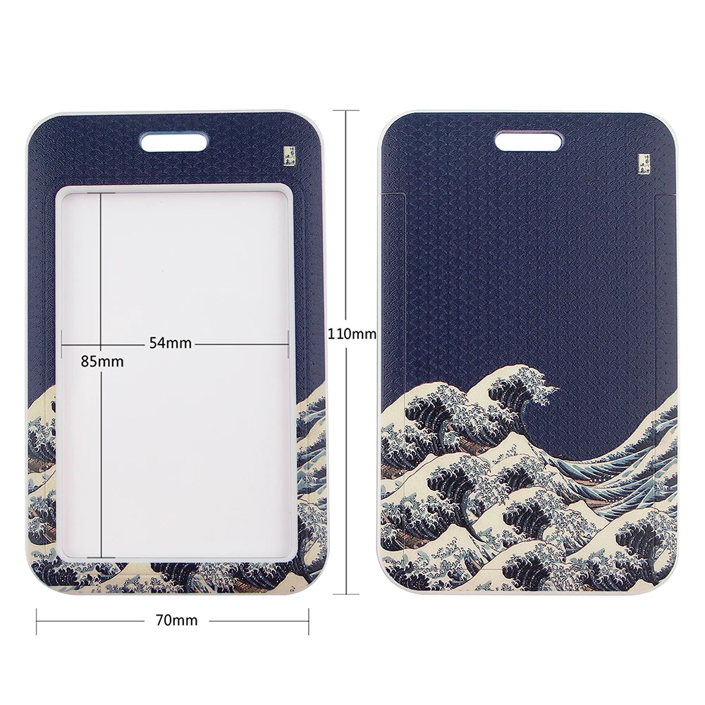 ER511 Blue Waves Painting Art Buckle Lanyard Credit Card ID Holder Bag Student Travel Bank Bus Business Card Cover Badge