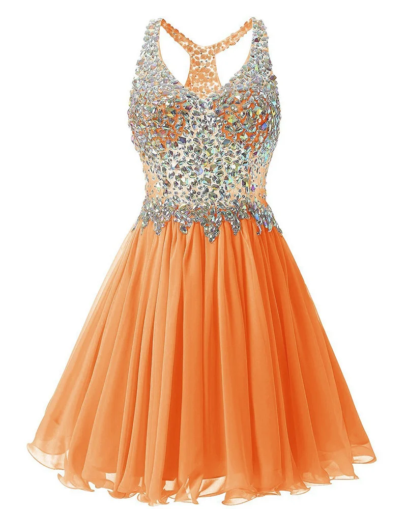Chiffon A Line Beading Crystals Knee Length Bridesmaid Dresses Evening Formal Prom Wedding Party Homecoming Birthday Cocktail