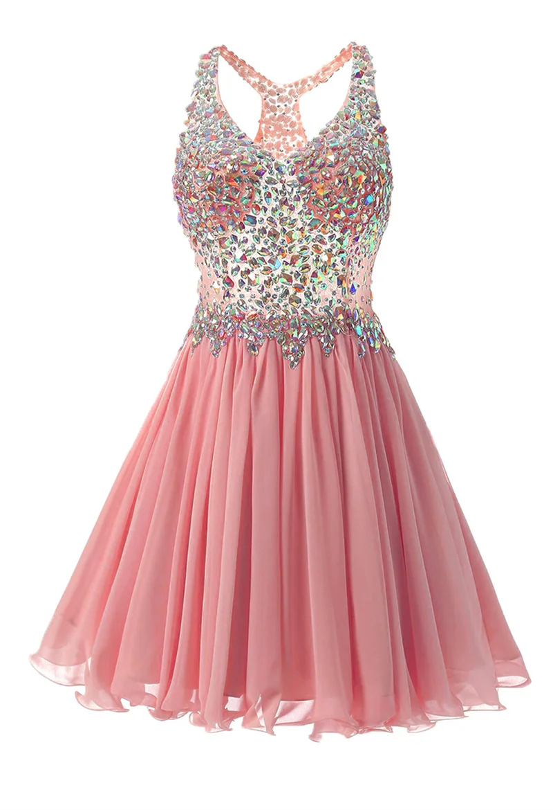 Chiffon A Line Beading Crystals Knee Length Bridesmaid Dresses Evening Formal Prom Wedding Party Homecoming Birthday Cocktail