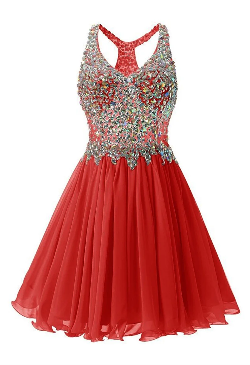 Chiffon A Line Beading Crystals Knee Length Bridesmaid Dresses Evening Formal Prom Wedding Party Homecoming Birthday Cocktail