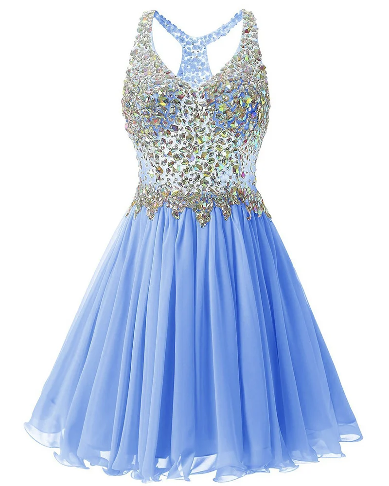 Chiffon A Line Beading Crystals Knee Length Bridesmaid Dresses Evening Formal Prom Wedding Party Homecoming Birthday Cocktail