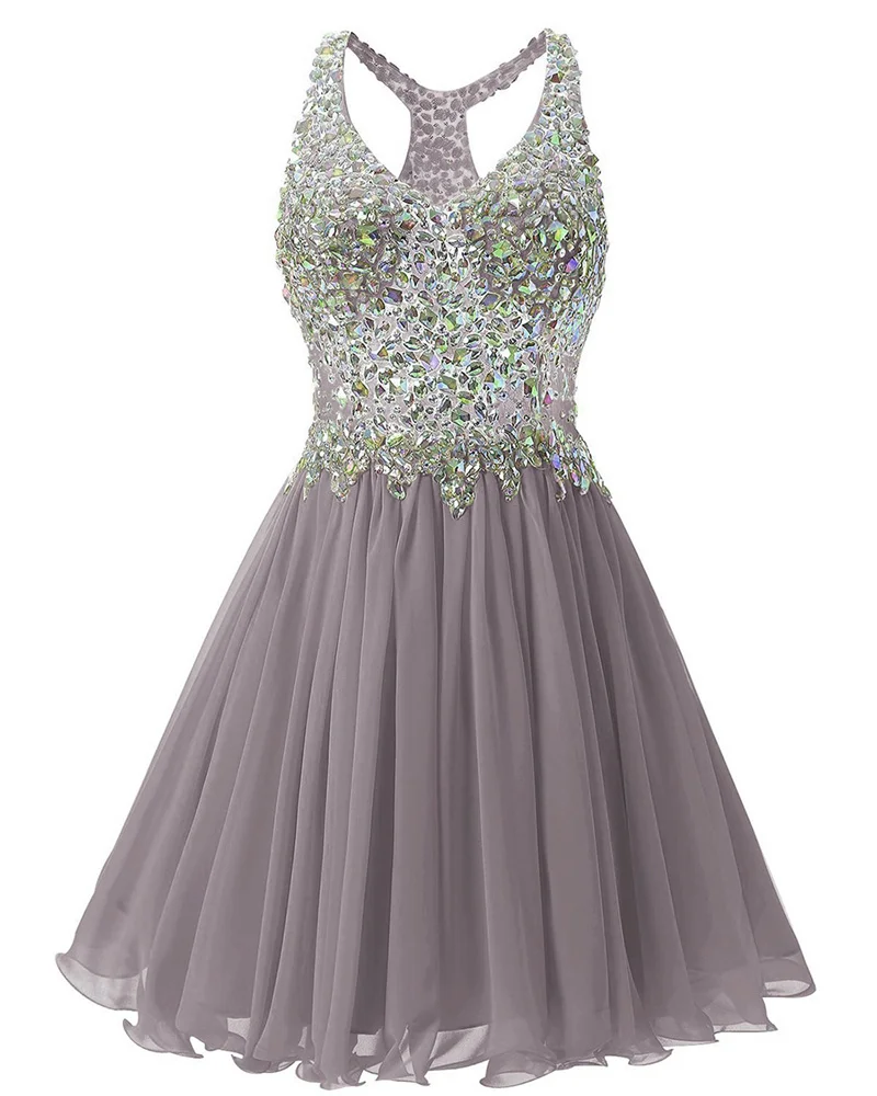 Chiffon A Line Beading Crystals Knee Length Bridesmaid Dresses Evening Formal Prom Wedding Party Homecoming Birthday Cocktail