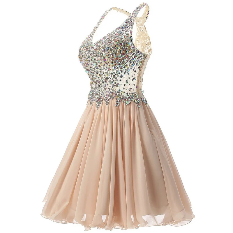 Chiffon A Line Beading Crystals Knee Length Bridesmaid Dresses Evening Formal Prom Wedding Party Homecoming Birthday Cocktail