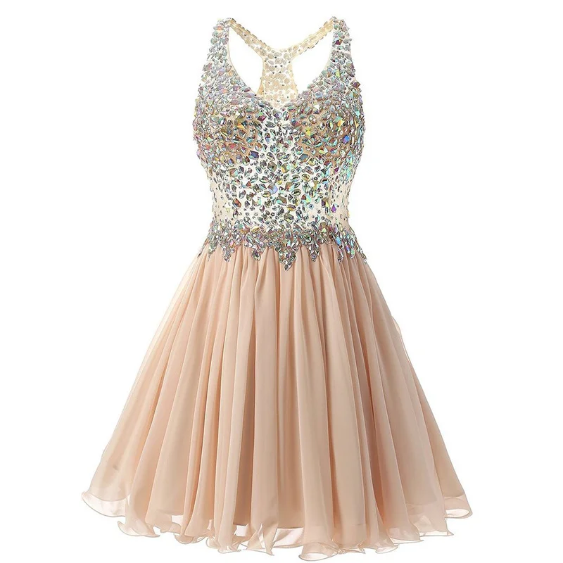 Chiffon A Line Beading Crystals Knee Length Bridesmaid Dresses Evening Formal Prom Wedding Party Homecoming Birthday Cocktail