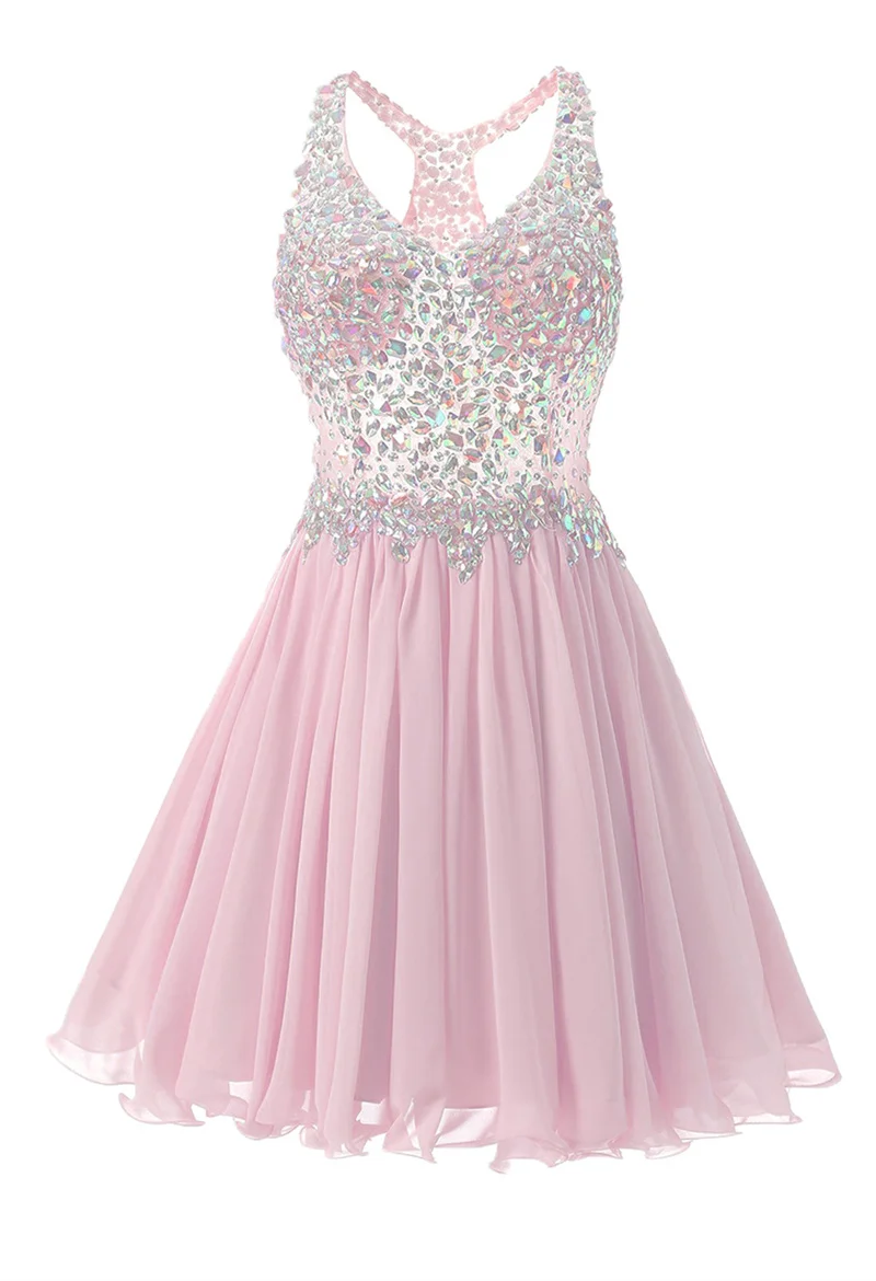 Chiffon A Line Beading Crystals Knee Length Bridesmaid Dresses Evening Formal Prom Wedding Party Homecoming Birthday Cocktail
