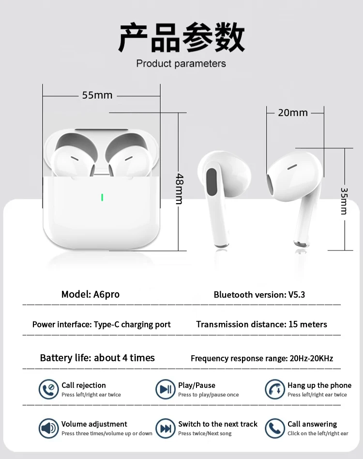 New Air Pro True Wireless Bluetooth Earphones Headphones HiFi Sound Latency ANC Noise Reduction Earbuds for IPhone Android