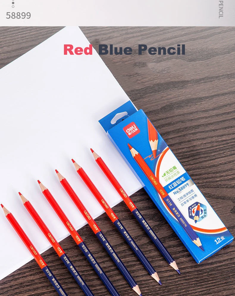 Deli Red Blue Pencil HB Dual Color Pen for Kid's Adult Design Drawing Industrial Engineering Marking Wooden Pencil Stationery