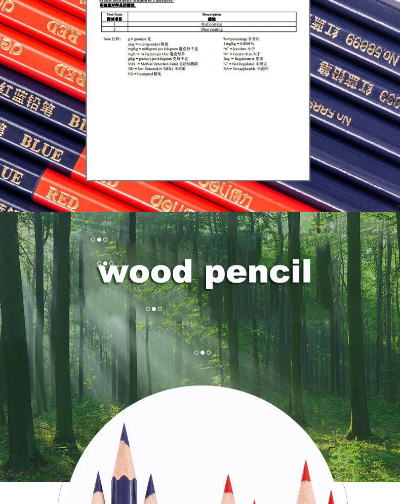 Deli Red Blue Pencil HB Dual Color Pen for Kid's Adult Design Drawing Industrial Engineering Marking Wooden Pencil Stationery